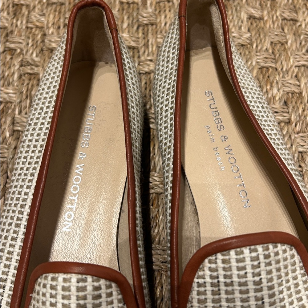 NEW Stubbs & Wootton Woven Cream and Tan flats/loafers - Picture 9 of 9